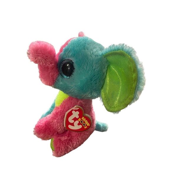 Ty Beanie Boo Elfie 6” Justice Exclusive Neon Pink, Blue & Green Elephant with T - Picture 5 of 8